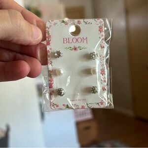 BLOOM Boutique Silver Faux Pearl Stud Earrings Set of 3